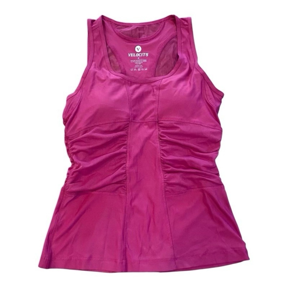 Velocity Size M Pleated Mesh Active Tank Top Padded Chest-Fuchsia‎